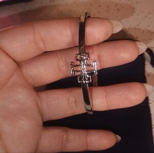 Tory Burch Silver Logo Cuff Bracelet Like New